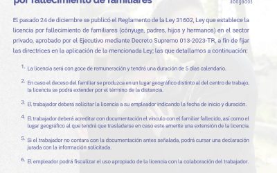 Reglamentan Ley que concede licencia por fallecimiento de familiares.